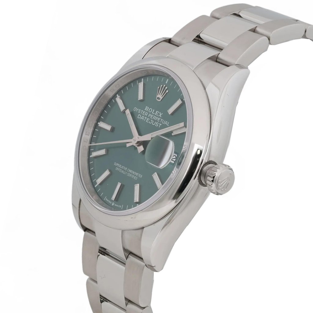 View Of Crown Facing Side Of Rolex 126200 Stainless Steel Watch Unworn Condition