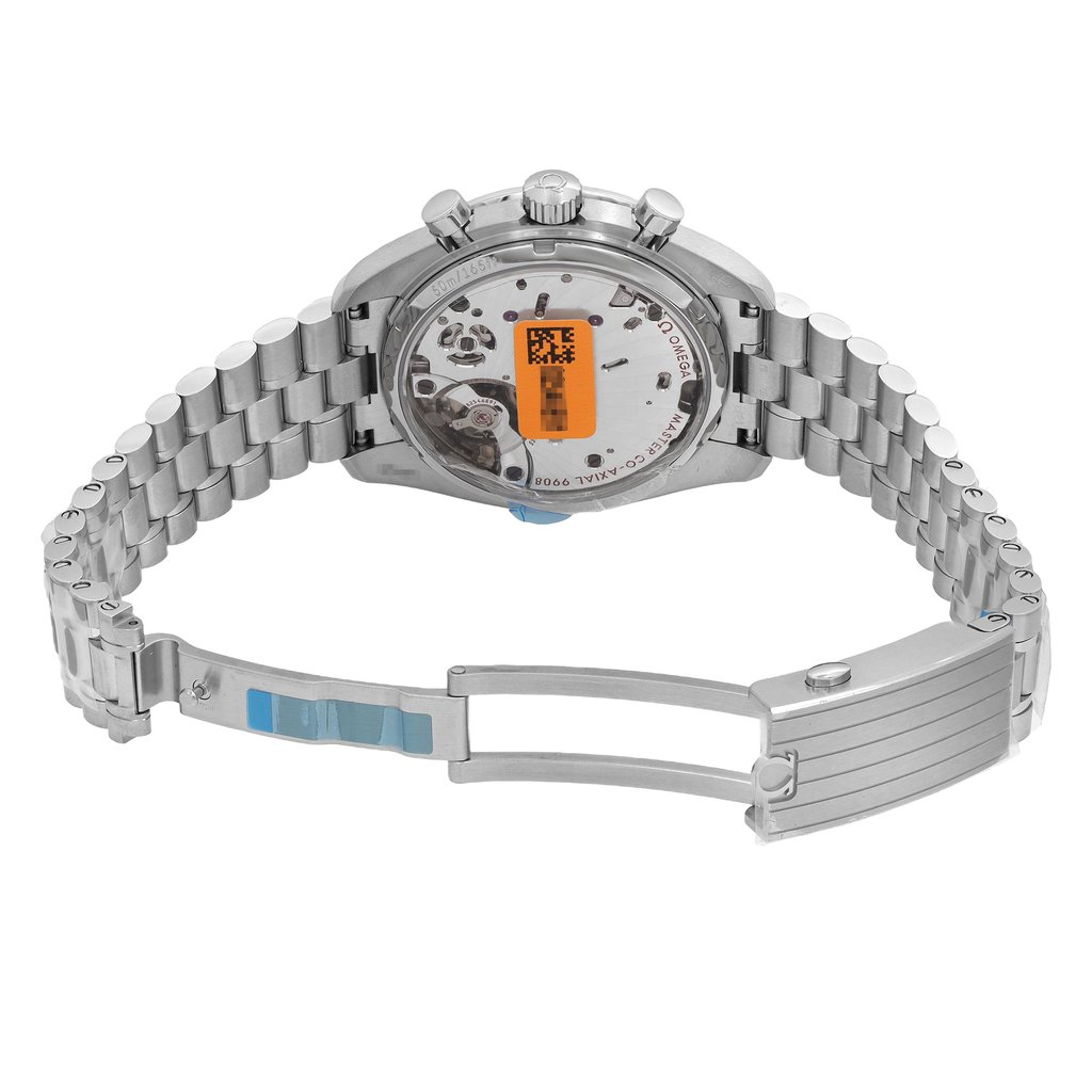 Back View Of Exhibition Back Case And Open Stainless Steel Band Of Omega 329.30.43.51.03.001 Watch Unworn Condition