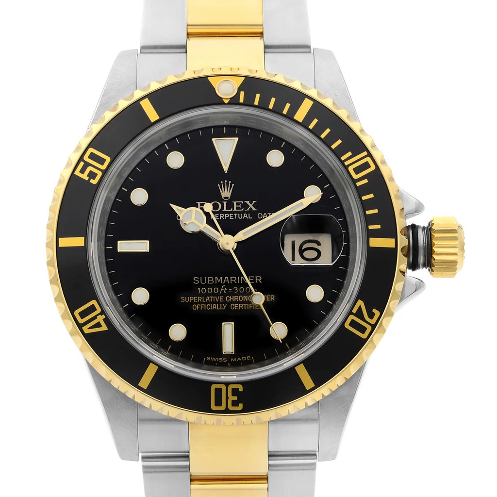 Up Close Front Facing Picture Of Rolex 16613LN Stainless Steel Watch Pre Owned Condition