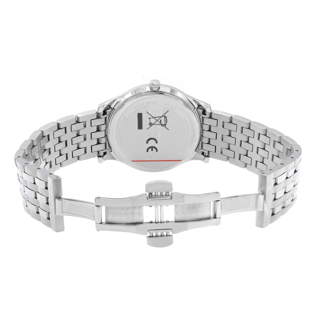 Back View Of Solid Back Case And Open Stainless Steel Band Of Salvator Ferragamo SFDF00618 Watch Unworn Condition