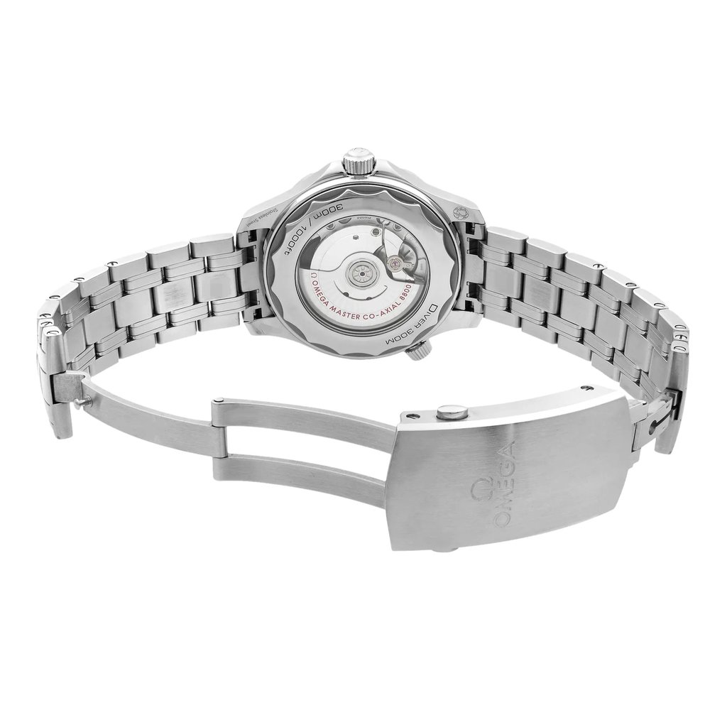 Back View Of Exhibition Back Case And Open Stainless Steel Band Of Omega 210.30.42.20.01.001 Watch Display Model Condition
