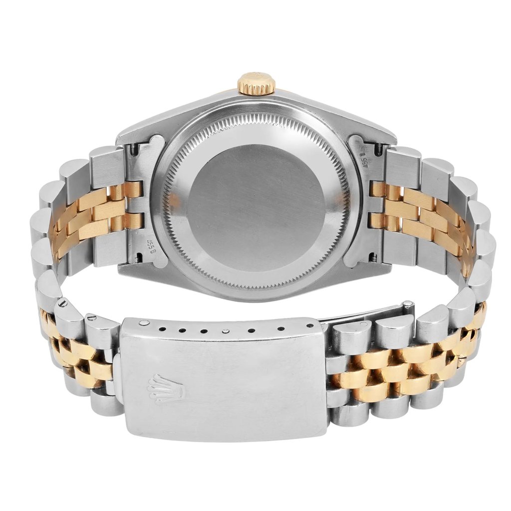 Back View Of Solid Back Case And Closed Stainless Steel,Yellow Gold Band Of Rolex 16233 Watch Pre Owned Condition