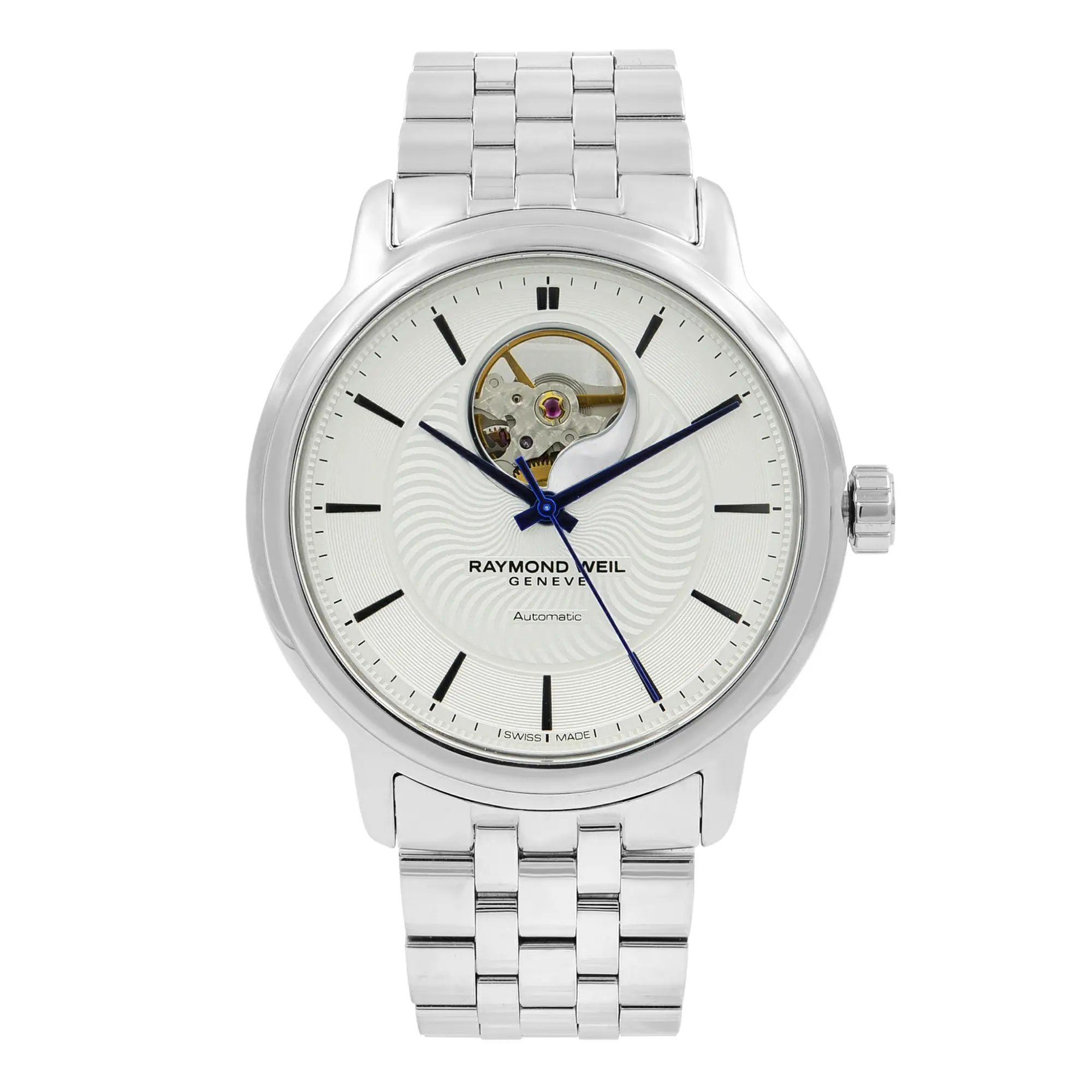 Front Full View Of RAYMOND WEIL 2227-ST-65001 Stainless Steel Watch Pre Owned Condition {Product Condition}