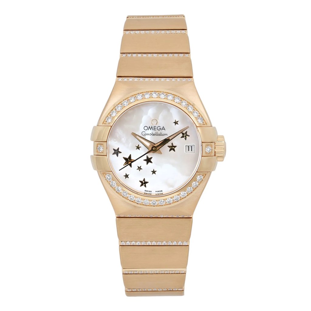 Front Full View Of OMEGA 123.55.27.20.05.002 Yellow Gold Watch New Condition Excellent