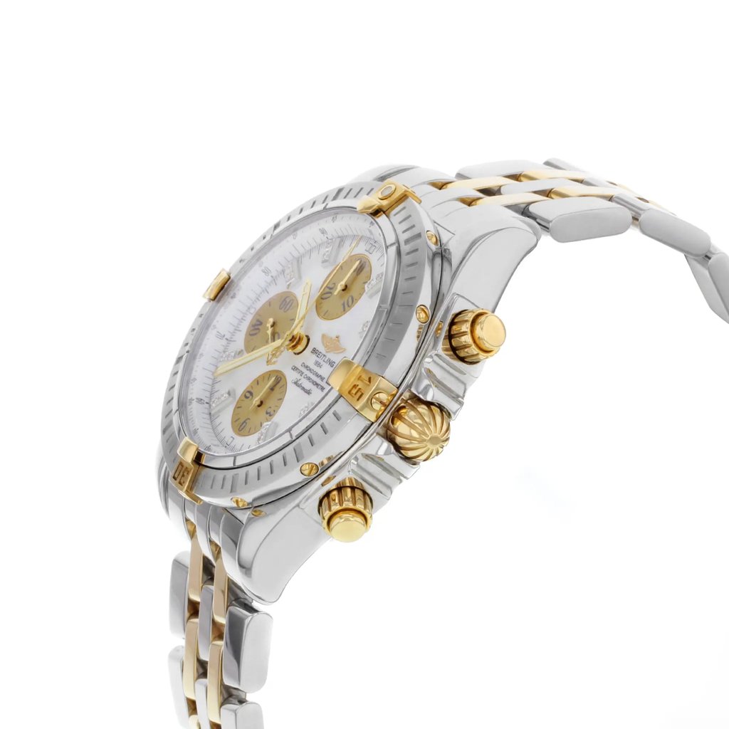 View Of Crown Facing Side Of Breitling B1335611/A572TT Stainless Steel Watch Display Model Condition