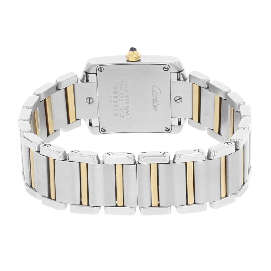Back View Of Screwback Back Case And Closed Stainless Steel,Gold Band Of Cartier W51007Q4 Watch Pre Owned Condition