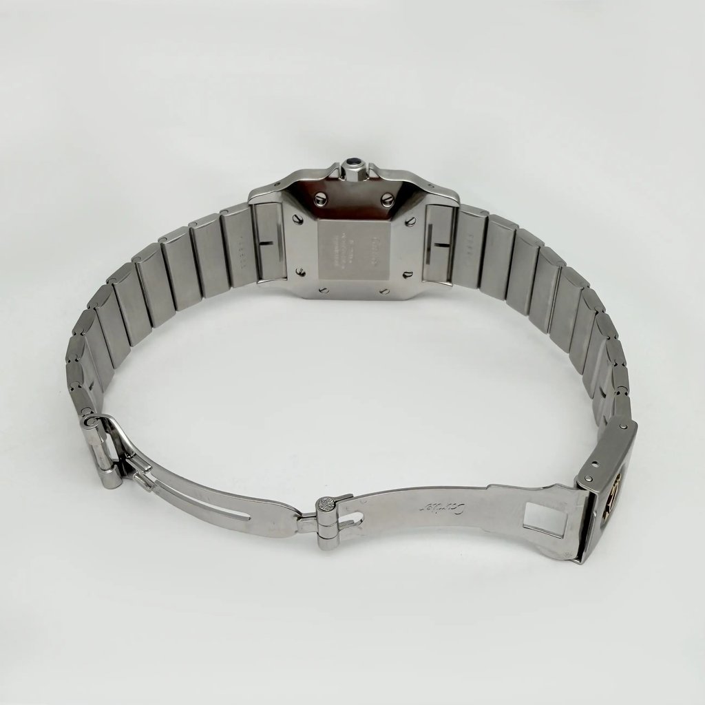 Back View Of Screwback Back Case And Open Stainless Steel Band Of Cartier 2961 Watch Pre Owned Condition