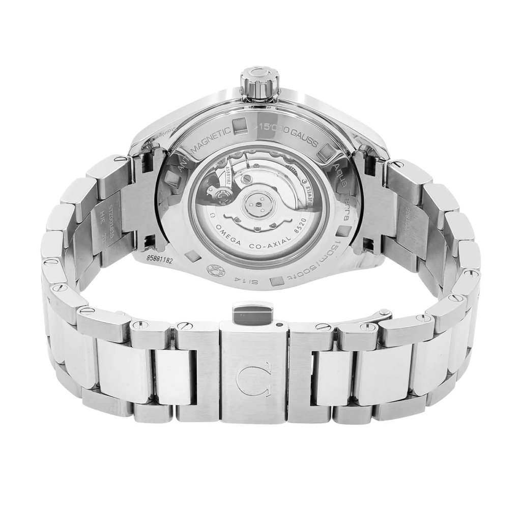 Back View Of {Caseback} Back Case And Closed Stainless Steel Band Of OMEGA 231.15.34.20.55.002 Watch Display Model Condition