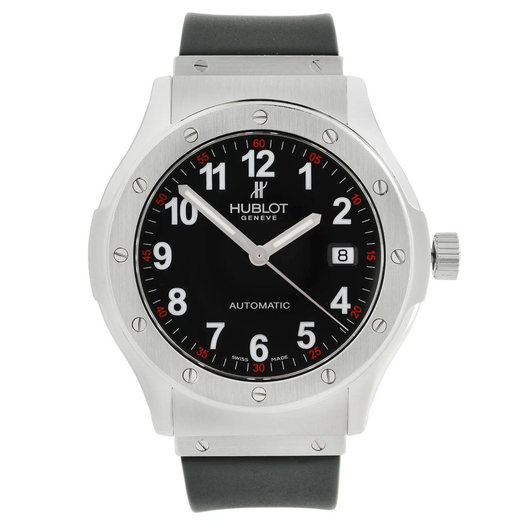 Front Full View Of Hublot B1915.1 Stainless Steel Watch Pre Owned Condition {Product Condition}