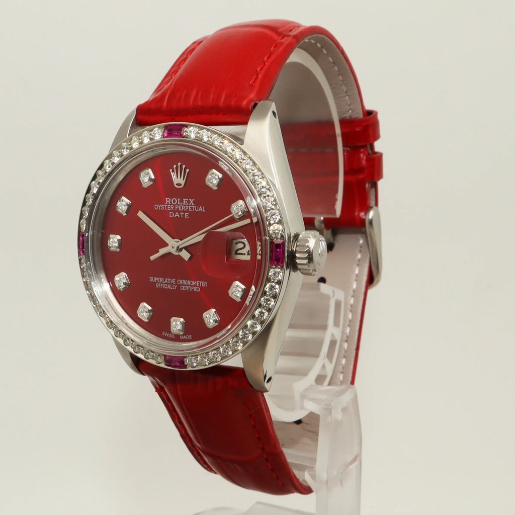 View Of Crown Facing Side Of Rolex 1500 Stainless Steel Watch Pre Owned Condition