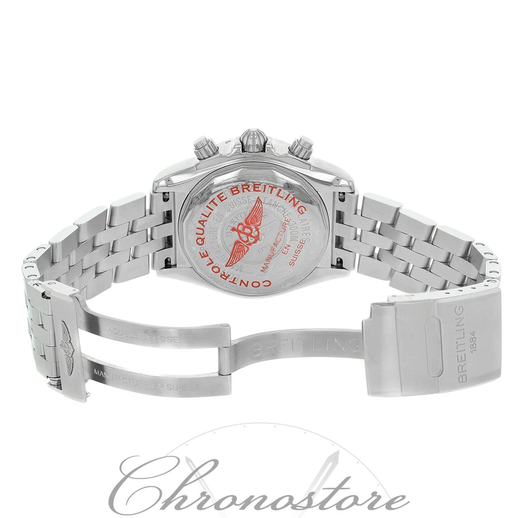 Back View Of {Caseback} Back Case And Open Stainless Steel Band Of Breitling A4436010 / BB71-379A Watch Pre Owned Condition