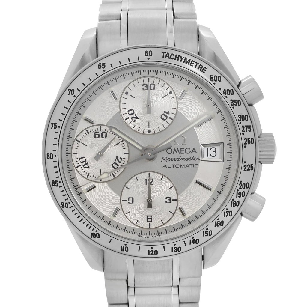 Up Close Front Facing Picture Of OMEGA 3513.30.00 Stainless Steel Watch Pre Owned Condition