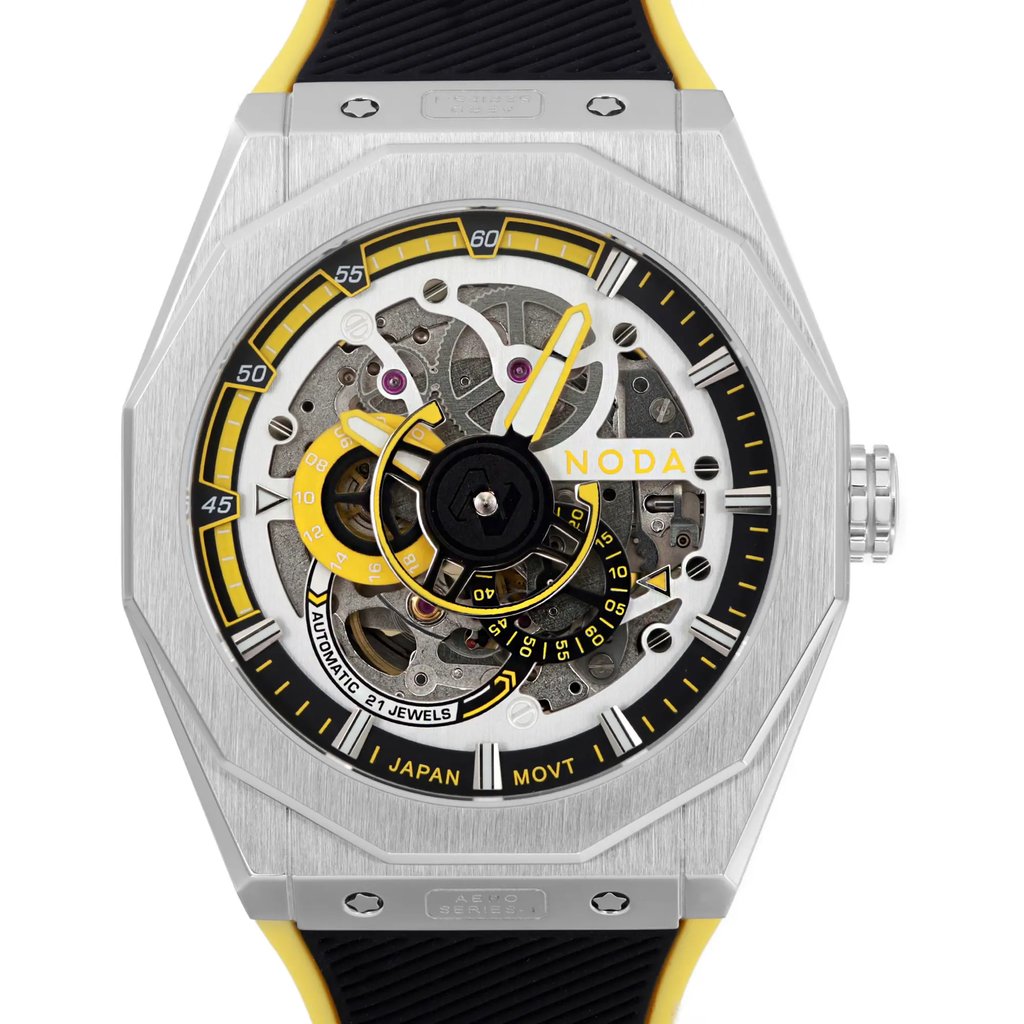 Up Close Front Facing Picture Of Noda Aero Series-1 Stainless Steel Watch New Condition