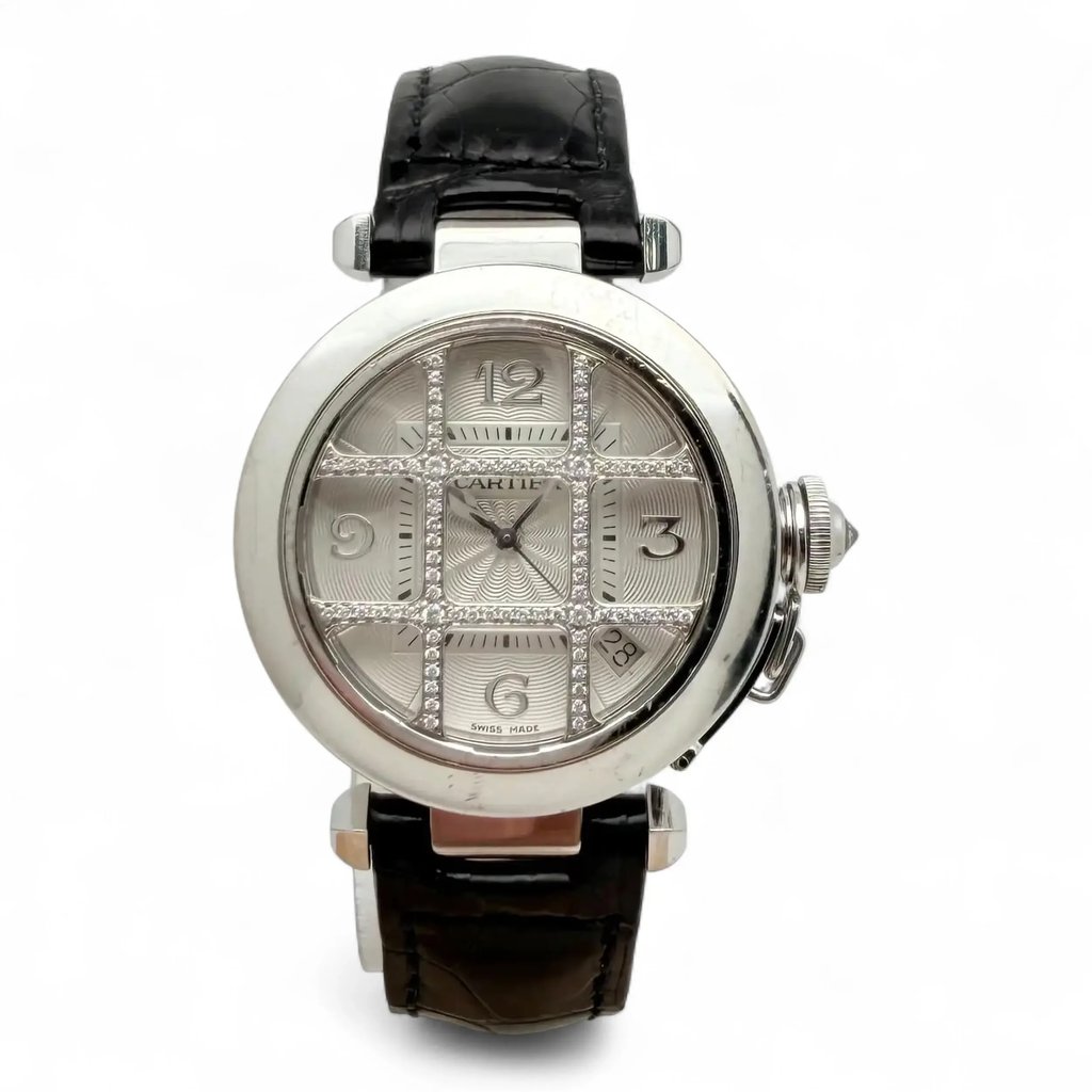Front Full View Of Cartier WJ108356 White Gold Watch Pre Owned Condition Good