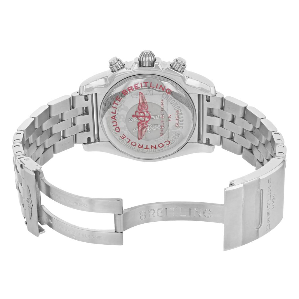 Back View Of {Caseback} Back Case And Open Stainless Steel Band Of Breitling AB011010/BB08-377A Watch Pre Owned Condition