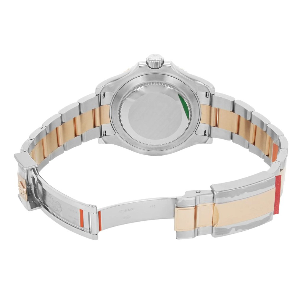Back View Of {Caseback} Back Case And Open Stainless and Solid Gold Band Of Rolex 116621 Watch Unworn Condition