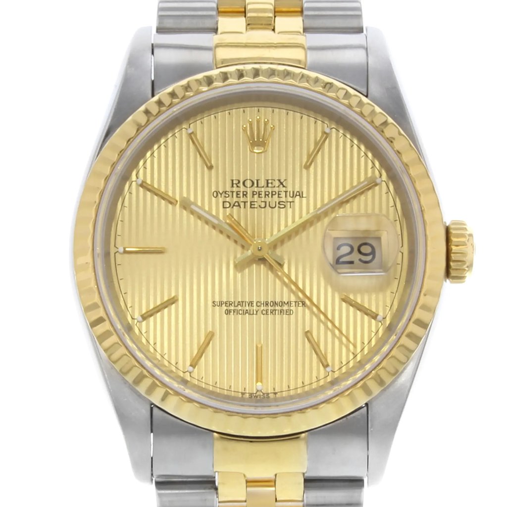 Up Close Front Facing Picture Of Rolex 16233 Stainless Steel Watch Pre Owned Condition