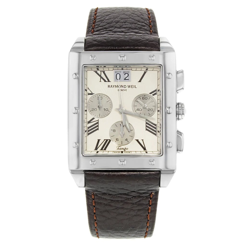 Front Full View Of RAYMOND WEIL 4881-STC-00809 Stainless Steel Watch Display Model Condition {Product Condition}
