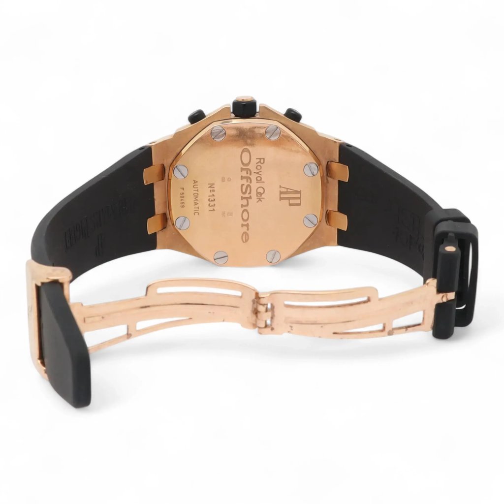 Back View Of Screwback Back Case And Open Rubber Band Of Audemars Piguet 25940OK.OO.D002CA.01.A Watch Pre Owned Condition