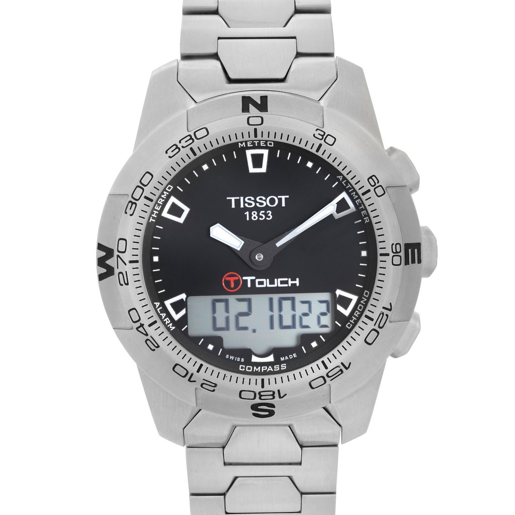 Up Close Front Facing Picture Of Tissot T047.420.11.051.00 Stainless Steel,Titanium Watch Display Model Condition