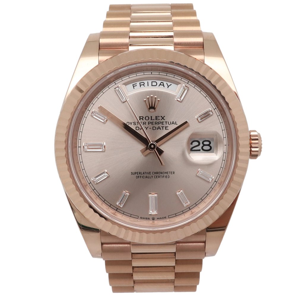 Front Full View Of Rolex 228235 Rose Gold Watch Pre Owned Condition {Product Condition}