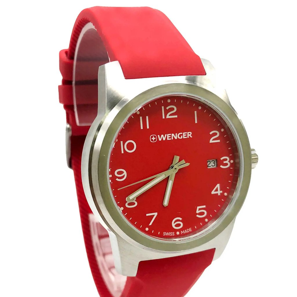 Front Full View Of Wenger 0441.142 Stainless Steel Watch Display Model Condition Excellent