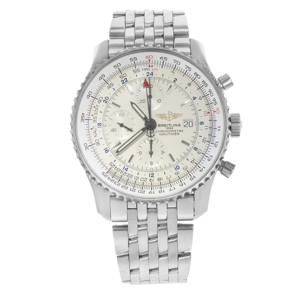 Front Full View Of Breitling A2432212-G571SS Stainless Steel Watch Pre Owned Condition {Product Condition}