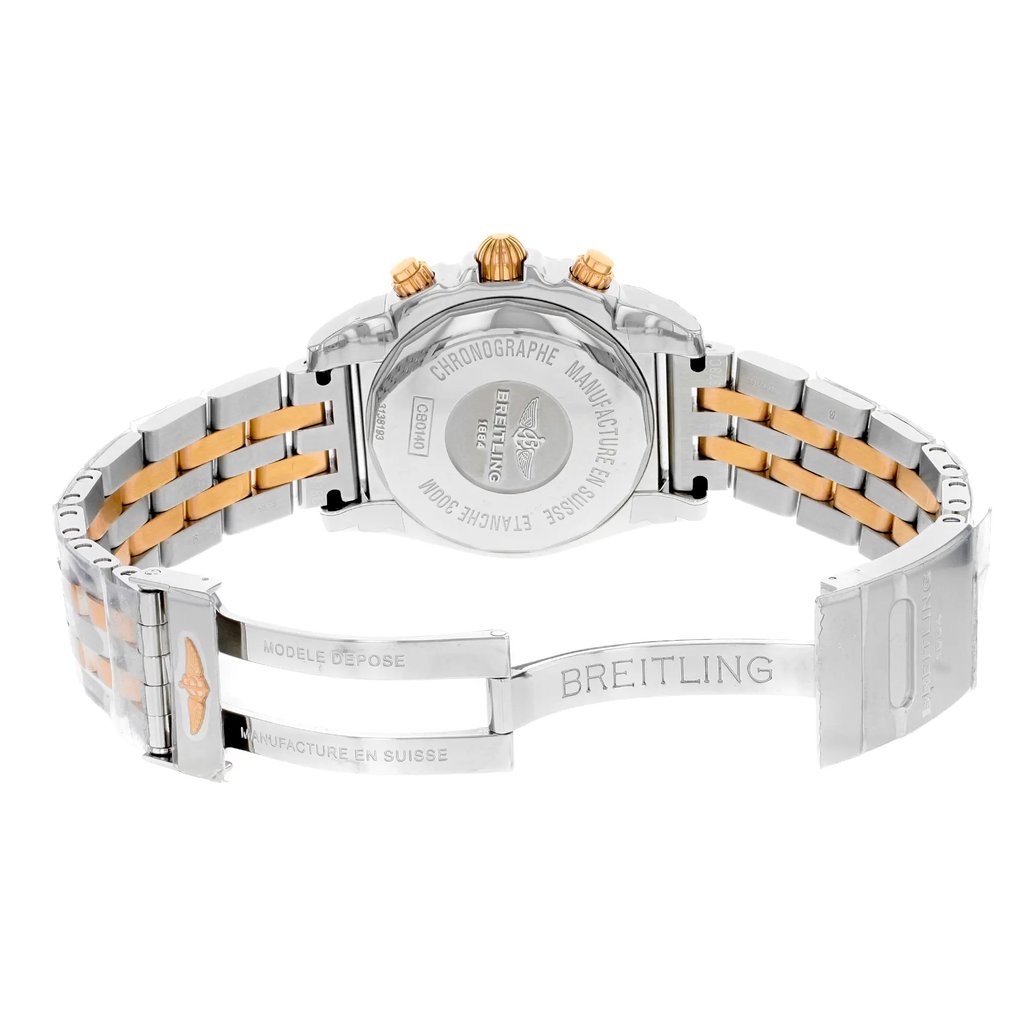 Back View Of {Caseback} Back Case And Open Stainless and Solid Gold Band Of Breitling CB014012/G713-378C Watch Unworn Condition
