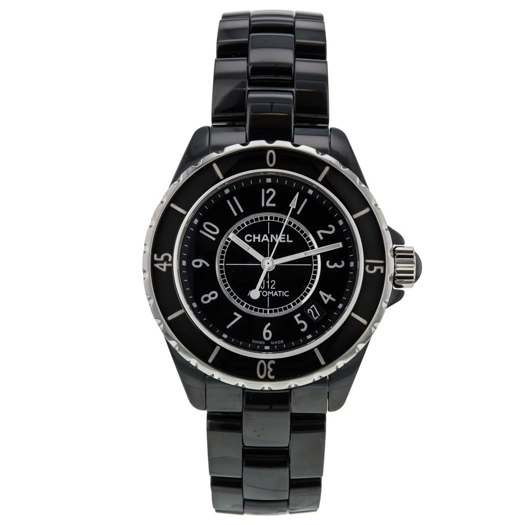 Front Full View Of Chanel H0685 Stainless & Ceramic Watch Pre Owned Condition Good