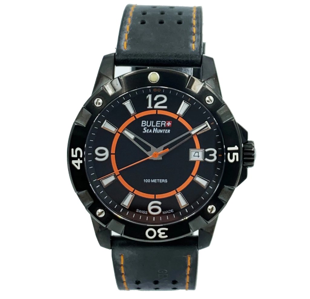 Up Close Front Facing Picture Of Buler 45141 Stainless Steel Watch Display Model Condition