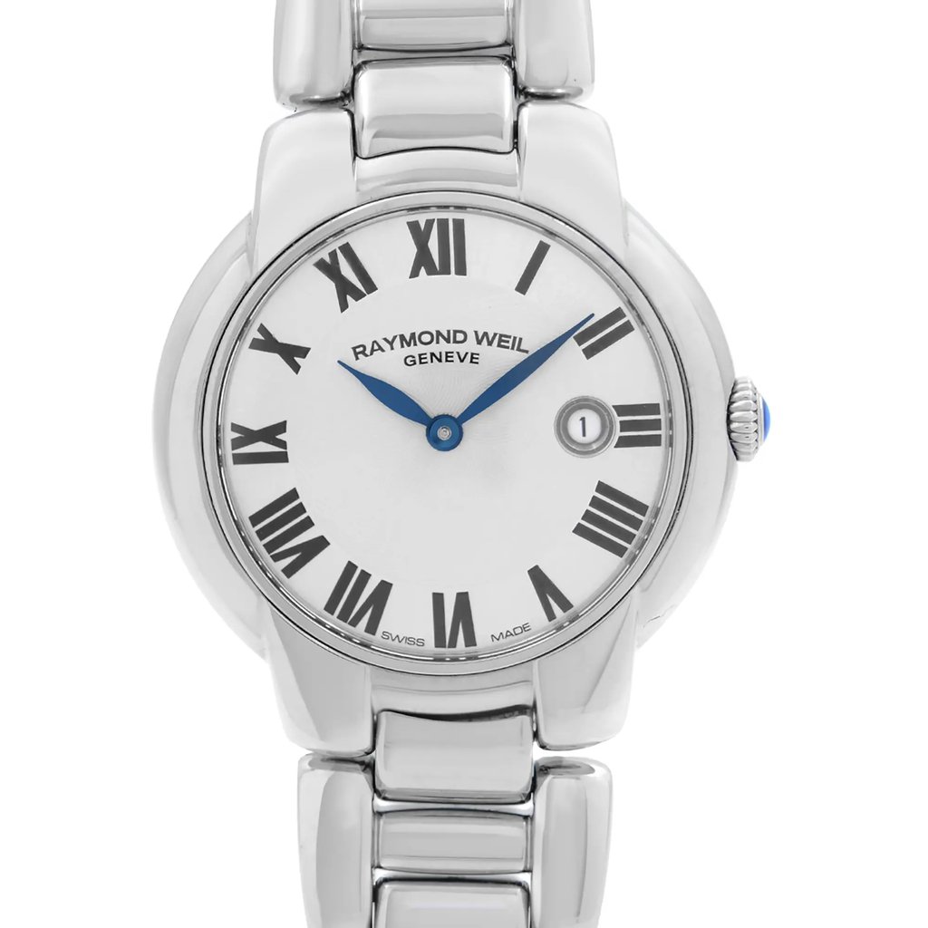 Up Close Front Facing Picture Of RAYMOND WEIL 5229-ST-01659 Stainless Steel Watch Pre Owned Condition