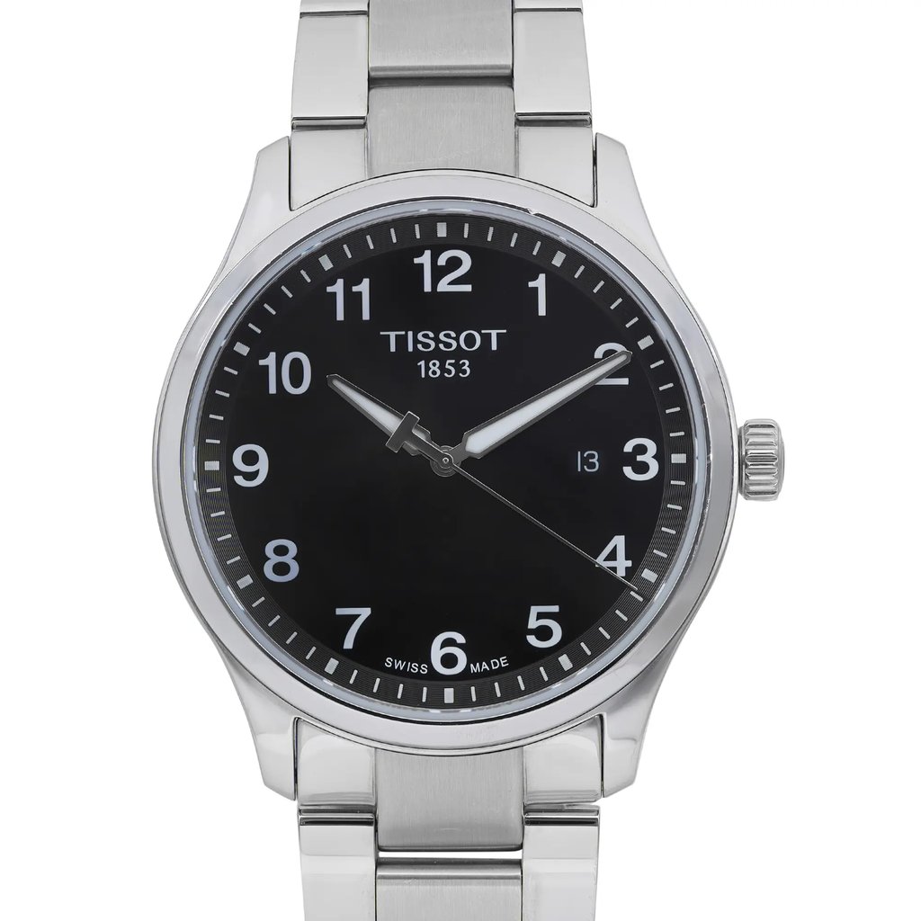 Up Close Front Facing Picture Of Tissot T116.410.11.057.00 Stainless Steel Watch Display Model Condition