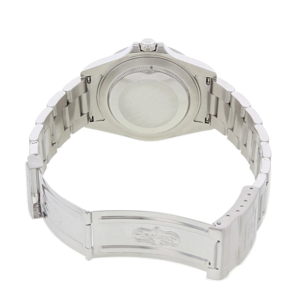 Back View Of Solid Back Case And Open Stainless Steel Band Of Rolex 16570 Watch Pre Owned Condition