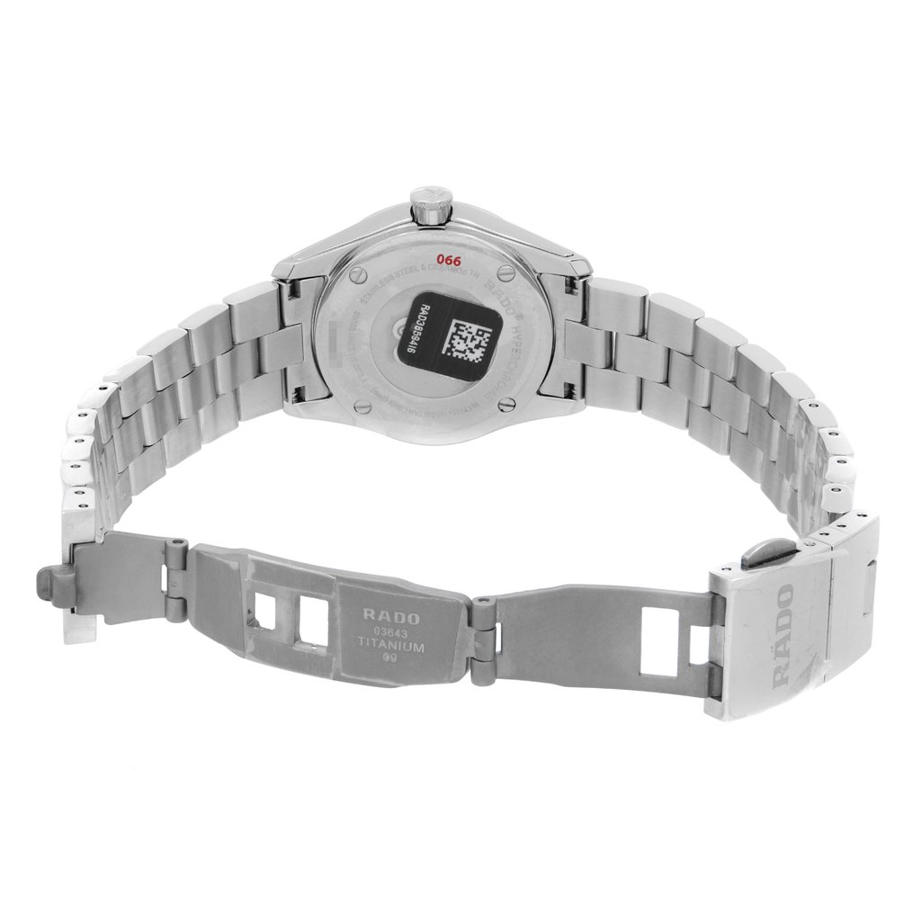 Back View Of Screwback Back Case And Open Stainless Steel Band Of Rado R32976163 Watch Unworn Condition