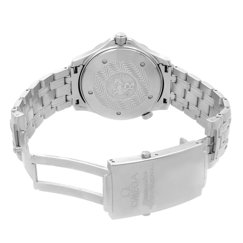 Back View Of Solid Back Case And Open Stainless Steel Band Of OMEGA 2541.80.00 Watch Pre Owned Condition