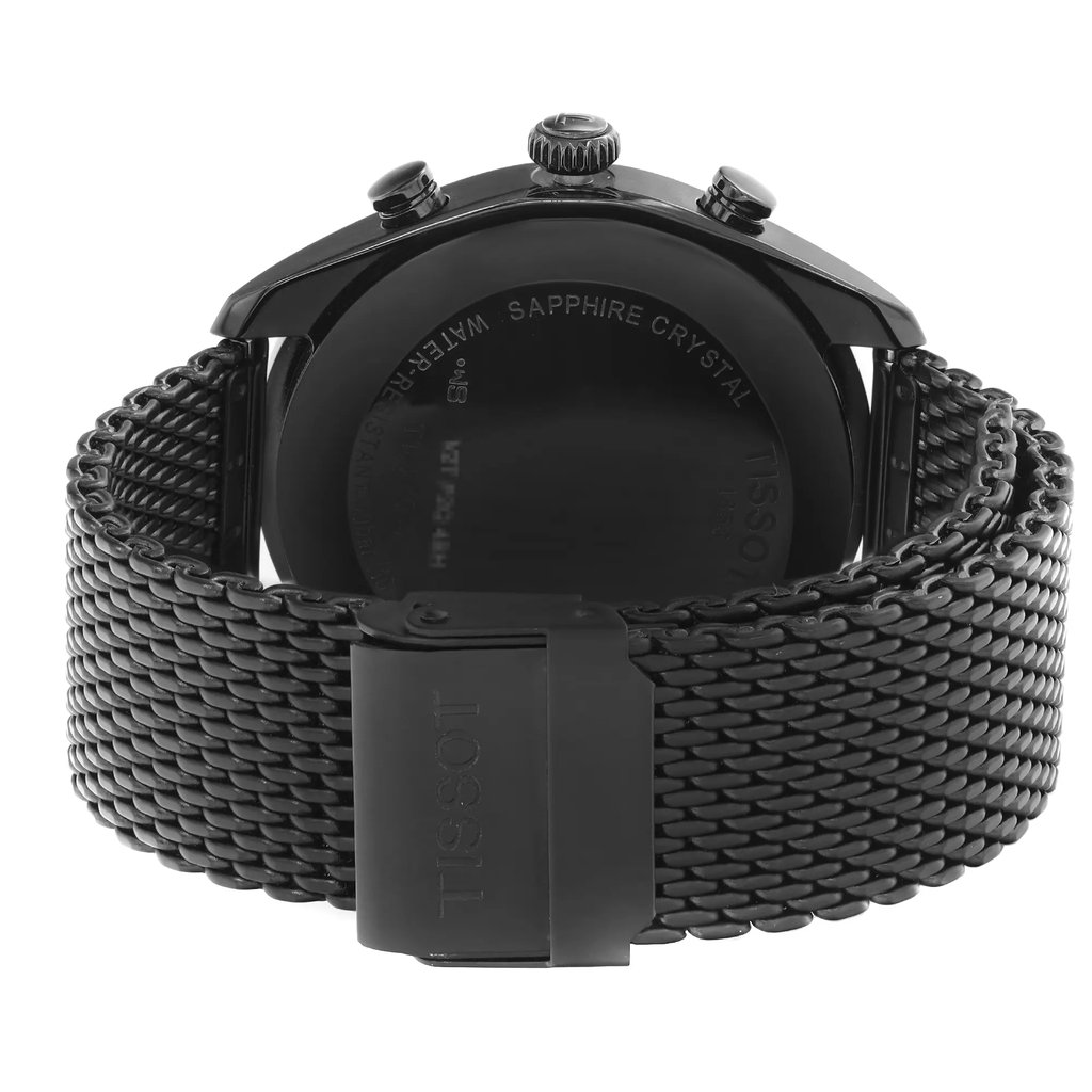 Back View Of Snap Back Case And Closed Stainless Steel Band Of Tissot T1014173305100 Watch Pre Owned Condition