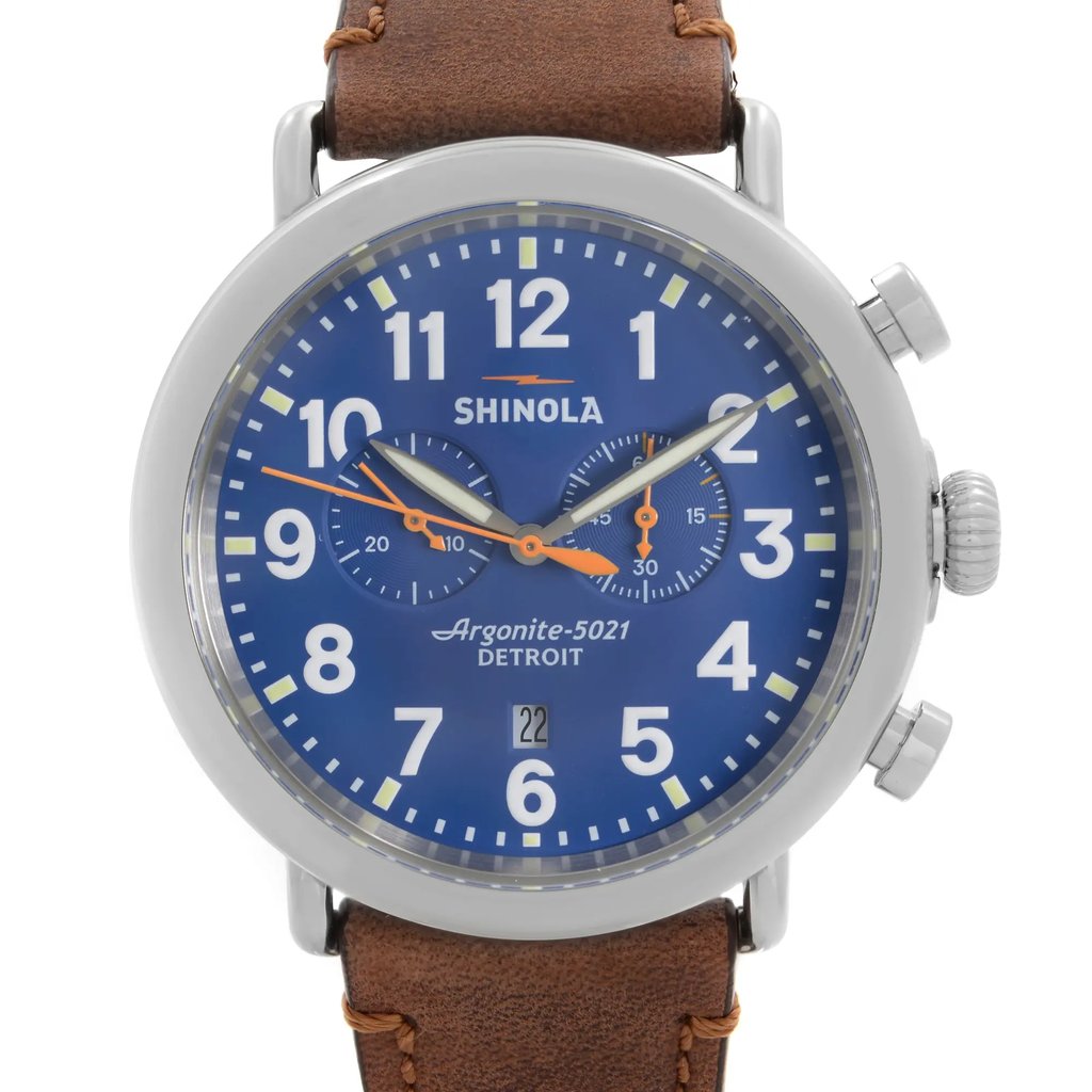 Up Close Front Facing Picture Of Shinola S0110000047 Stainless Steel Watch Pre Owned Condition