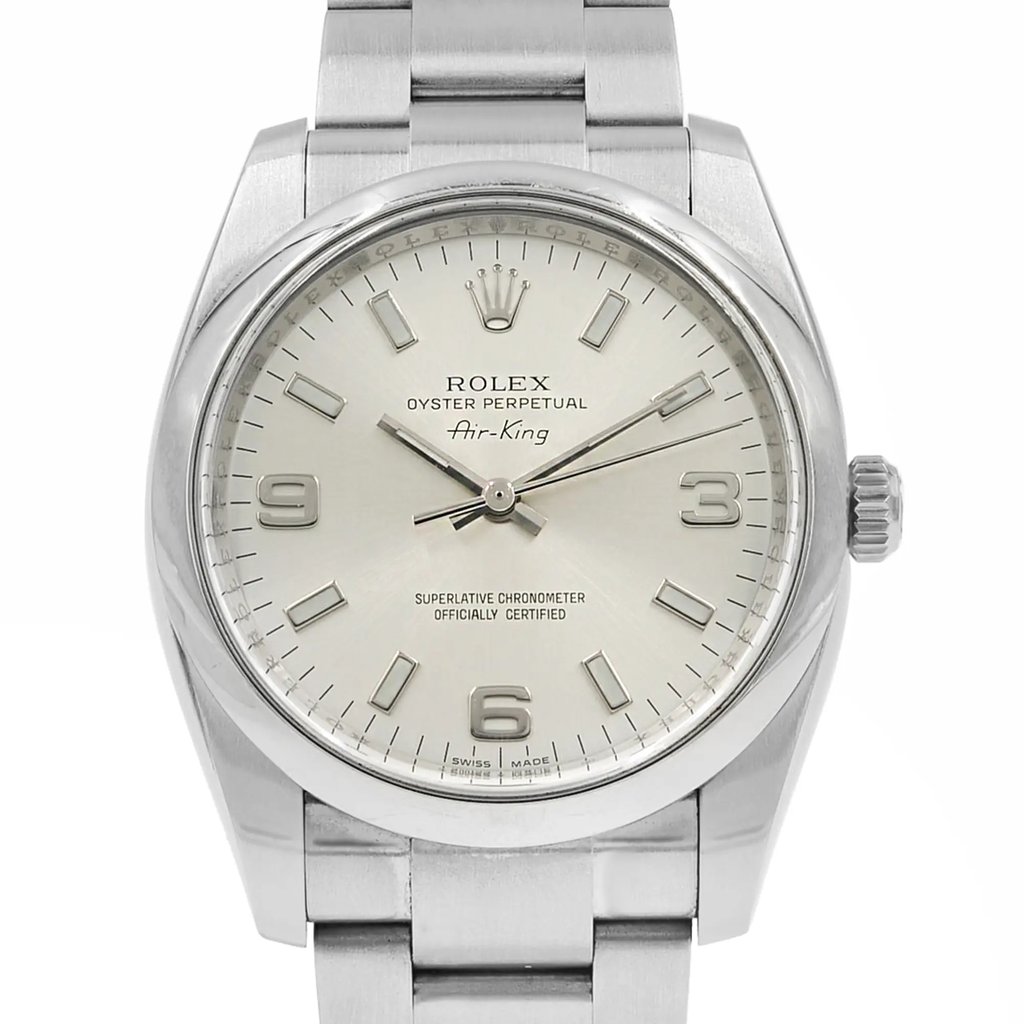 Up Close Front Facing Picture Of Rolex 114200 Stainless Steel Watch Pre Owned Condition