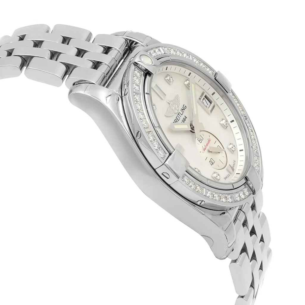 View Of Opposite Crown Facing Side Of Breitling A37330531A1A1 Stainless Steel Watch Unworn Condition
