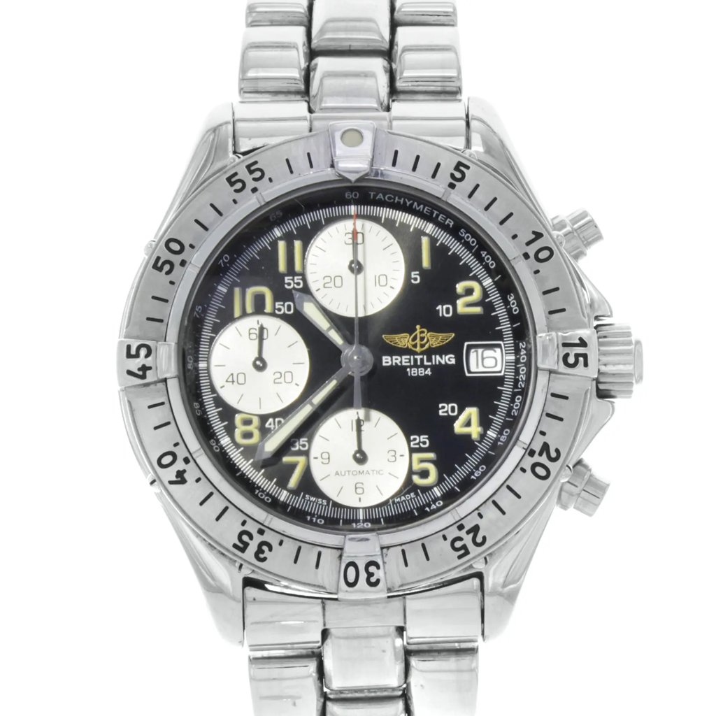 Up Close Front Facing Picture Of Breitling A13035.1 Stainless Steel Watch Pre Owned Condition
