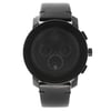An image of a Wristwatch by Movado. This Pre Owned item is designed for Men, featuring a Casual,Dress/Formal style. It has a Quartz movement and an Analog display with a Black dial color. The indices include Multi Dial,Non-Numeric Hour Marks,Stick Indexes. The band is made of Leather and the case is made of Stainless Steel. The watch has a Round shape with a case size of 43 mm and a case thickness of 11 mm.