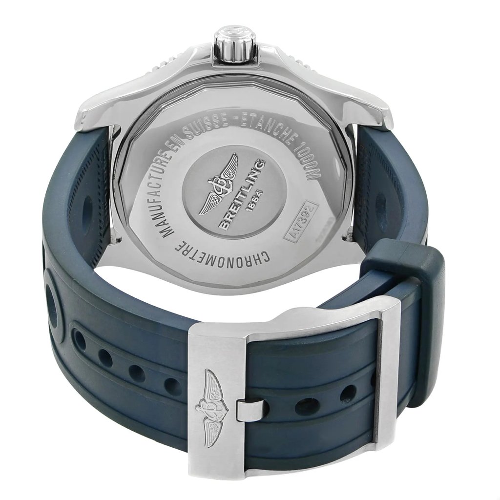 Back View Of {Caseback} Back Case And Closed Rubber Band Of Breitling A17392D8/C910-228S Watch Pre Owned Condition