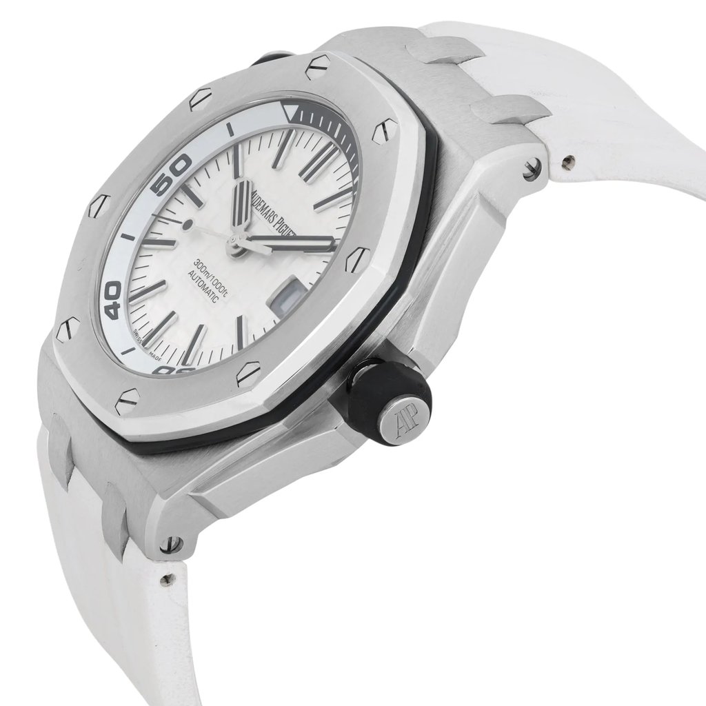 View Of Crown Facing Side Of Audemars Piguet 15710ST  Stainless Steel Watch Pre Owned Condition