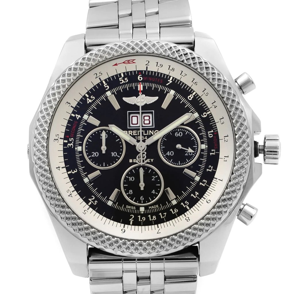 Up Close Front Facing Picture Of Breitling A44364 Stainless Steel Watch Pre Owned Condition