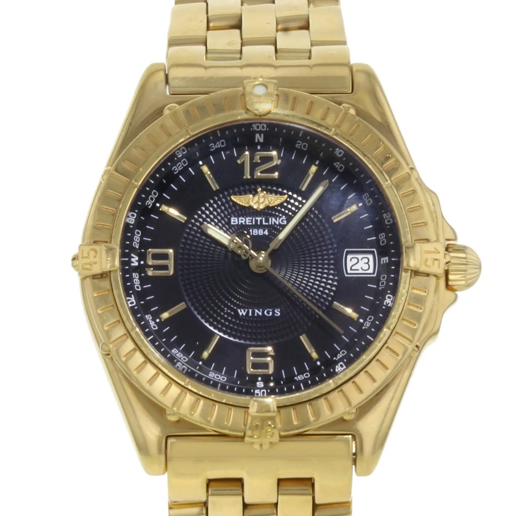 Up Close Front Facing Picture Of Breitling K10050 Gold 18kt Watch Pre Owned Condition