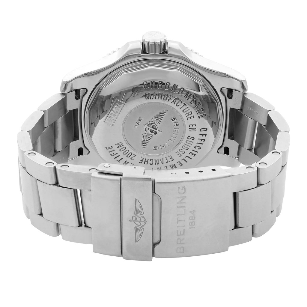 Back View Of Solid Back Case And Closed Stainless Steel Band Of Breitling A1739102/BA77-162A Watch Pre Owned Condition