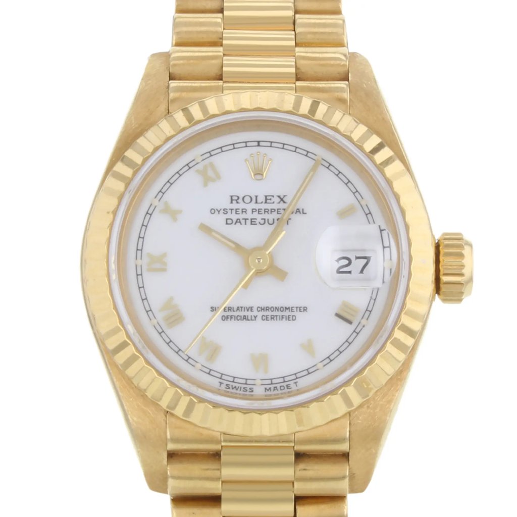 Up Close Front Facing Picture Of Rolex 69178 Gold 18kt Watch Pre Owned Condition