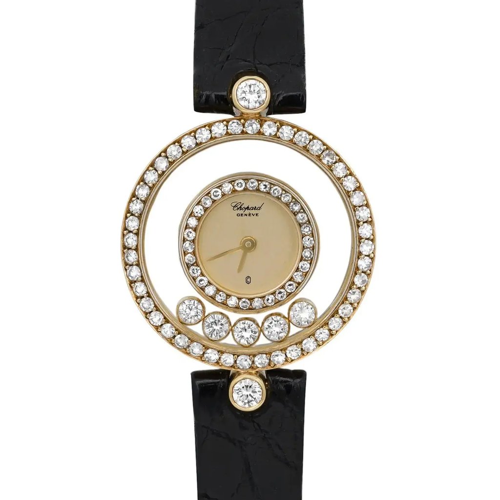 Up Close Front Facing Picture Of Chopard 4066 Yellow Gold Watch Pre Owned Condition