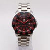 An image of a Wristwatch by Luminox. This Display Model item is designed for Men, featuring a Dress/Formal style. It has a Quartz movement and an Analog display with a Black dial color. The indices include 12-Hour Dial,Arabic Numerals,Easy to Read/Large Numerals. The band is made of Stainless Steel and the case is made of Stainless Steel. The watch has a Round shape with a case size of 44 mm and a case thickness of 13 mm.