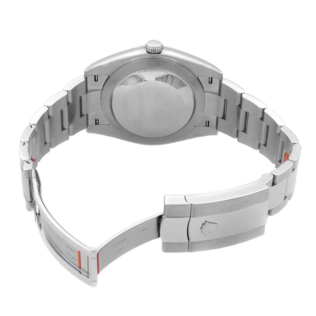 Back View Of Screwback Back Case And Open Stainless Steel Band Of Rolex 126334 Watch Unworn Condition